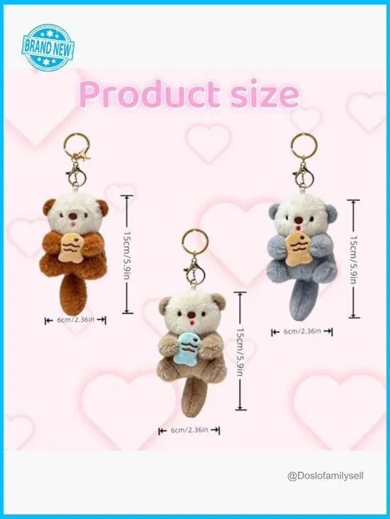 Otter Plush Keychain Adorable Animal Charm for Handbags Keys Backpacks Cute - Picture 2 of 7